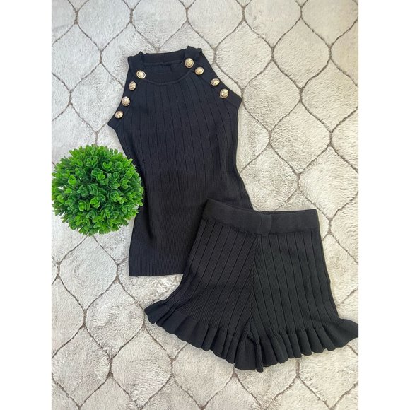 DAIMARAN Paris Women's Matching Set 2 Pieces Tank Top + Short Ruffle Black S - Picture 2 of 11